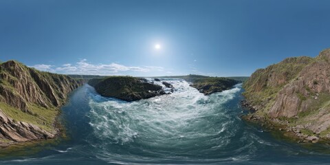 Fototapeta premium Panoramic 360 degrees view of waterfall nature scene hdr quality landscape environment