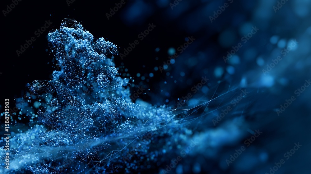 Poster dazzling blue network structure creates depth with a captivating array of connected particles on the