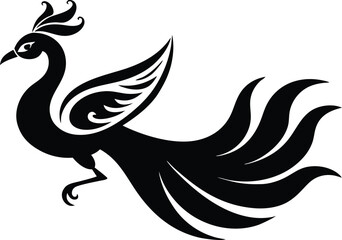 Minimalist stencil of an elegant peacock flying