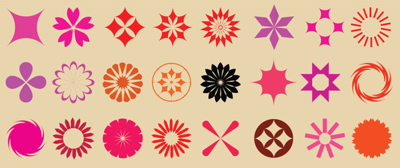 flower star shapes Set of brutal geometric in minimalistic retro .Brutalist basic figures. design elements. Brutalist basic figures.