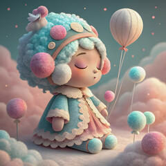 Dreamy Cloud-Themed Doll in Fluffy Pastel Garments
