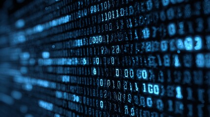 Cybernetic code cascade: Abstract digital rain of binary streams illuminates the dark future of technology and innovation.