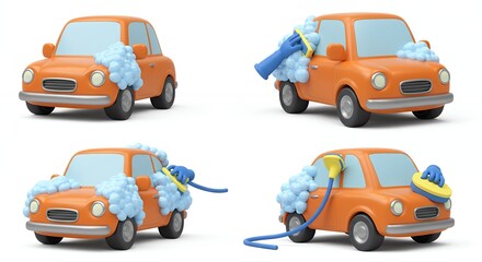 Cartoon orange car wash process images