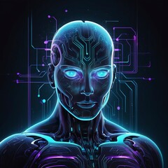 Futuristic Human Brain with Glowing Neon Network Nodes, Illuminating Neural Pathways in a Cutting-Edge Digital Representation of Cognition and Intelligence