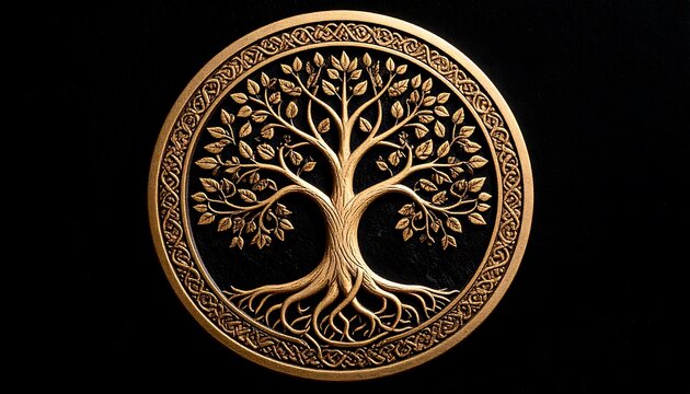 Ornate golden tree of life emblem