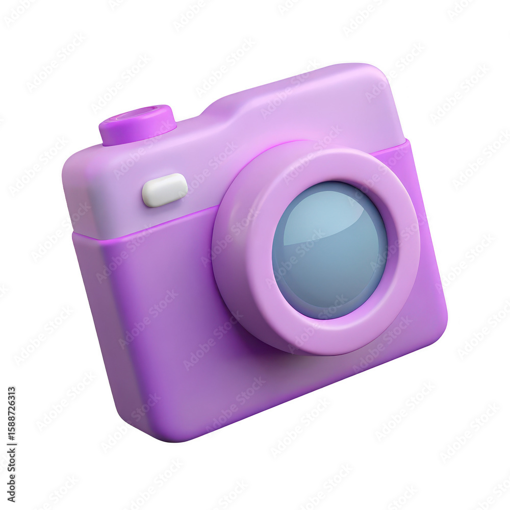 Fototapete a charming 3d rendered purple digital camera with a soft lens and button detail isolated on transpar