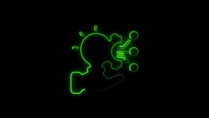 Green neon light bulb brain and circuit board concept on black background