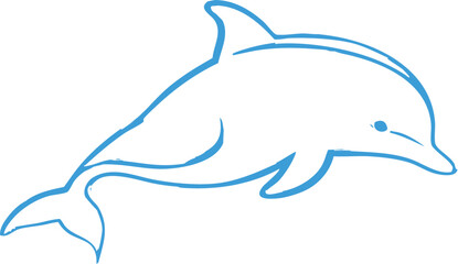 Obraz premium Dolphin Sketch: a simple blue line illustration of a playful dolphin, evoking a sense of fun and the beauty of marine life.