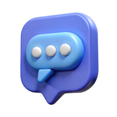 Fototapeta premium Stylized 3d speech bubble icon with ellipsis dots indicating conversation flow isolated on transparent background