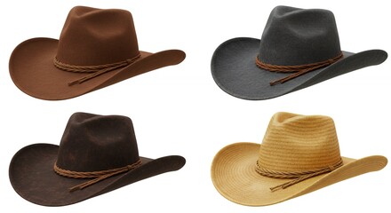 Various cowboy hats in different colors and textures