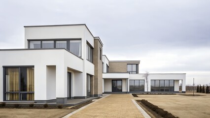 Minimalist White House with Wide Pathway