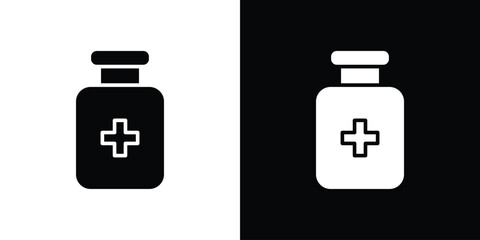 Obraz premium Medicine bottle icon black flat pictogram. For graphic and web design.