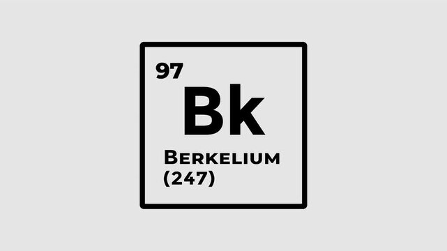 Berkelium, chemical element of the periodic table graphic animation. Alpha channel. Transparent background motion design. 4K resolution