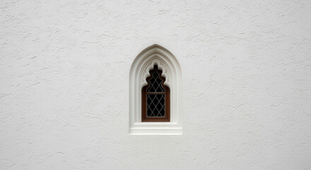 Ornate Arched Window Carved Into a White Wall Featuring Intricate Detail and Geometric Pattern