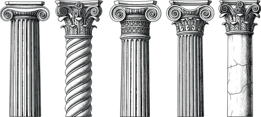 Antique columns engraving