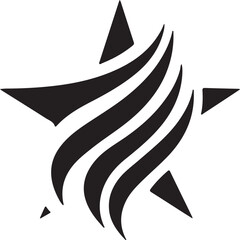 Elegant one-line logo of a star with swirling tails, minimalist and abstract in black-and-white