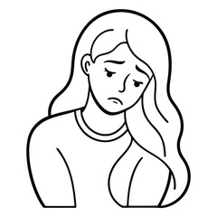 Continuous line drawing of young woman feeling sad, tired and worried suffering from depression in mental health black vector on white background