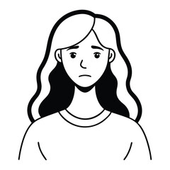 Continuous line drawing of young woman feeling sad, tired and worried suffering from depression in mental health black vector on white background