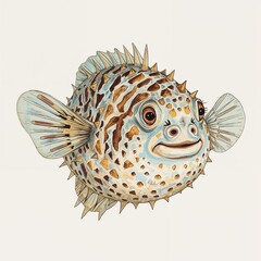 "Detailed Illustration of a Playful and Colorful Pufferfish"