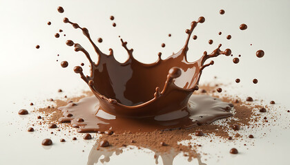 Chocolate Splash in White Background with Cocoa Powder for Food and Beverage Advertising