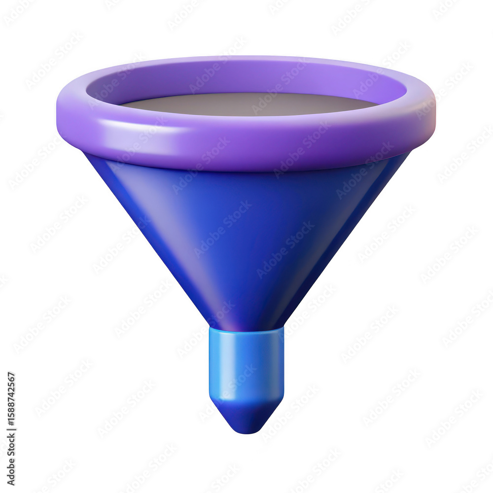 Poster a vibrant 3d rendering of a blue and purple funnel with a smooth gradient effect isolated on transpa