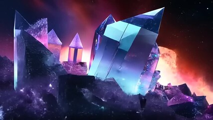 Vibrant crystals glowing in a cosmic landscape - Powered by Adobe