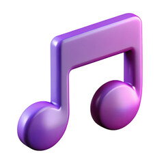 A vibrant purple and pink gradient musical eighth note symbol rendered in 3d isolated on transparent background