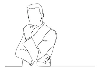 continuous one line art of company boss.one line art of male company leader. character of male company boss folding hands in line drawing.