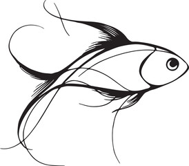 Minimalist continuous line art logo of a fish with fluid curves, black-and-white only