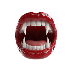 Vampire's Kiss: A close-up view showcases a pair of menacing vampire fangs emerging from crimson lips, the image evokes a sense of dread and allure.