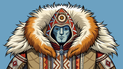 The Alaskan Inuit parka is lined with fur and adorned with tribal symbols, offering a culturally rich full-body vector with Arctic resilience and craftsmanship.