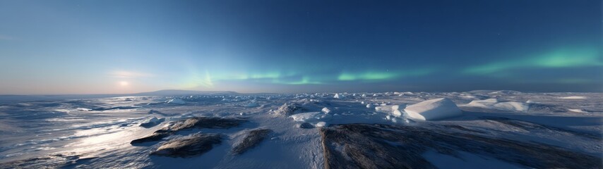 Obraz premium Northern lights over icefields iceland hdr 360 degrees panoramic landscape view