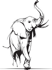 Minimalist continuous line art of an elephant with raised trunk, elegant and black-and-white only