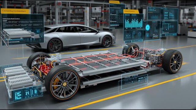 In this automotive setting, discover the innovative design of a lithium battery system within an electric vehicle platform