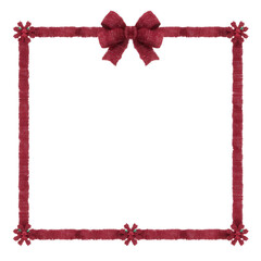 Obraz premium A decorative red frame with a bow, perfect for enhancing photos or invitations on a white isolated background.