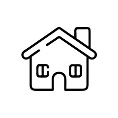 Fototapeta premium Classic Green House Outline Icon, Home with Chimney Vector