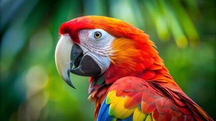 Close up portrait of a colorful Scarlet Macaw
