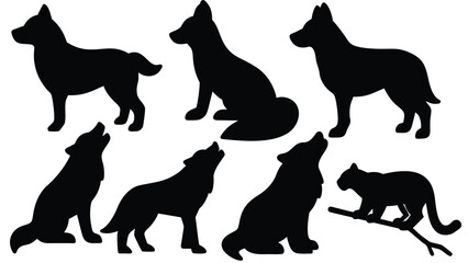 set of dogs silhouettes