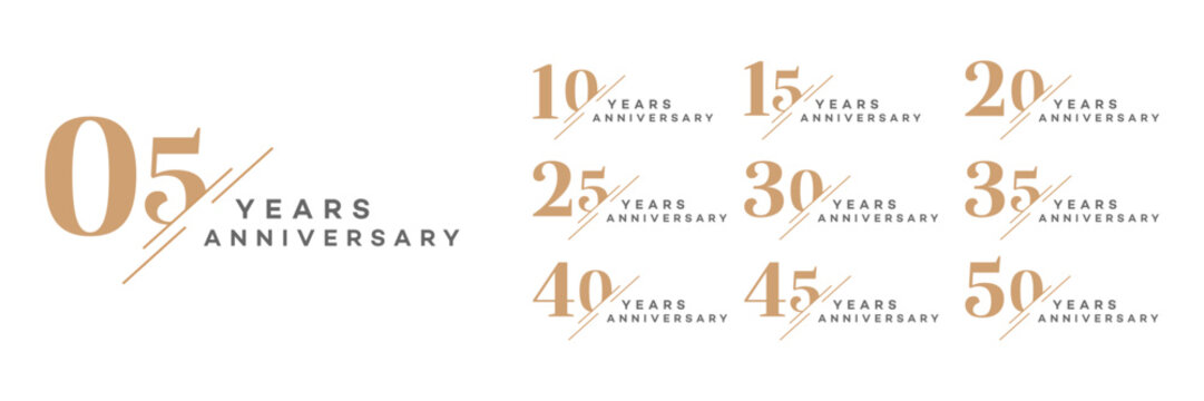 Anniversary Milestones 5, 10, 15, 20, 25, 30, 35, 40, 45, 50 Years