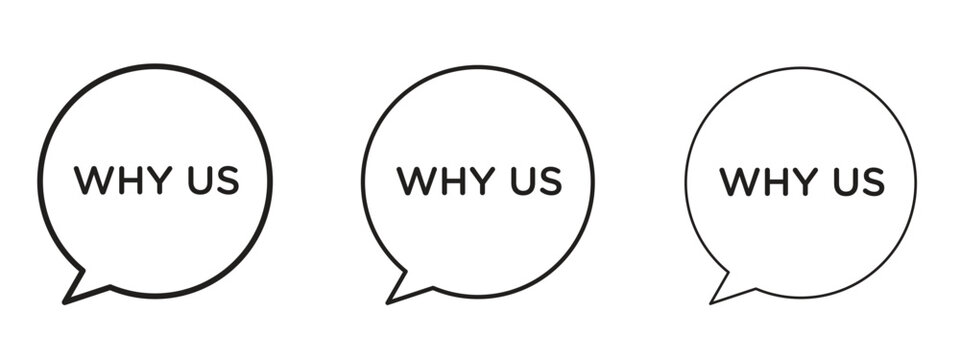 Why us icon thin line symbol on white background, editable stroke vector illustration