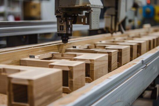 Cnc router machine is carving wood in a furniture factory