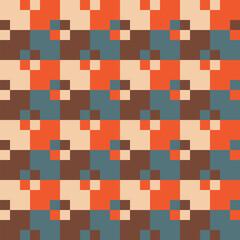 Pattern created from cream, orange, blue-grey and brown squares