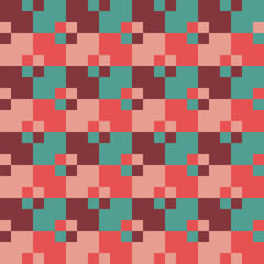 Pattern created from brown; green; peach and orange squares