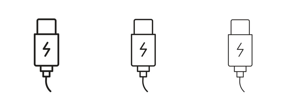 USB type c icon thin line symbol on white background, editable stroke vector illustration