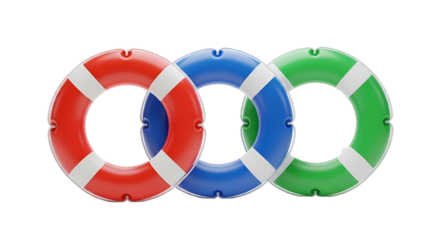 Colorful Lifebuoys Red Blue Green Pool Safety Equipment on Transparent Background