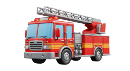 Toy Fire Truck with Ladder on Transparent Background