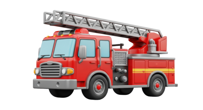 Toy Fire Truck Red with Ladder and Silver Details for Children's Play - Powered by Adobe