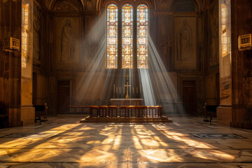 A serene meditative portrayal capturing the quiet and solemn ambiance of a sacred space
