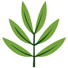 Slender green palm-like leaf, flat minimal style, isolated on white background, perfect for botanical and decorative designs.