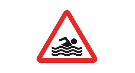 Warning Sign for Water Safety and Pool Caution with Red Triangle and Swimmer Icon